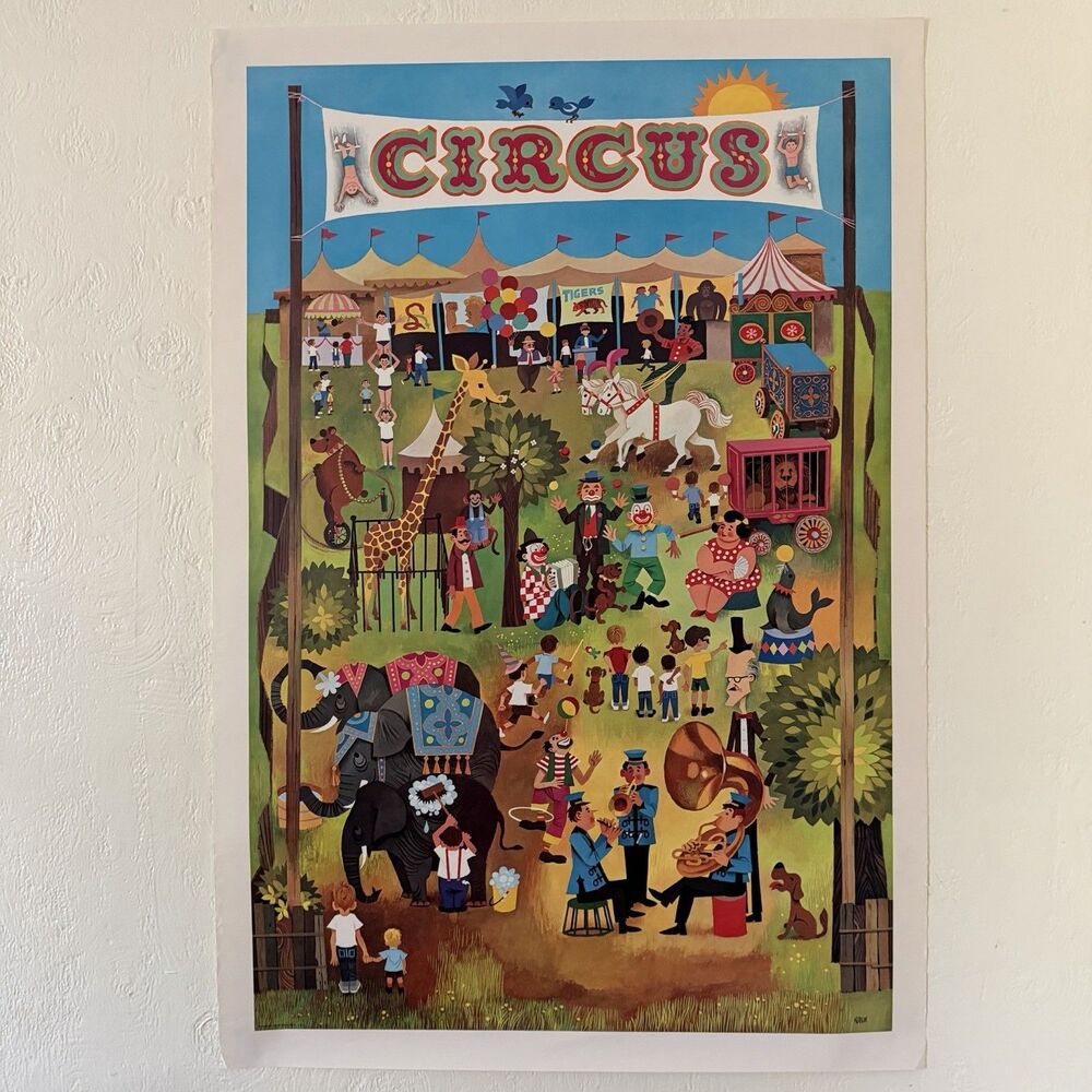 HJ Elm B&B Circus Children’s Vintage Poster Print 37.5x25.5” Large